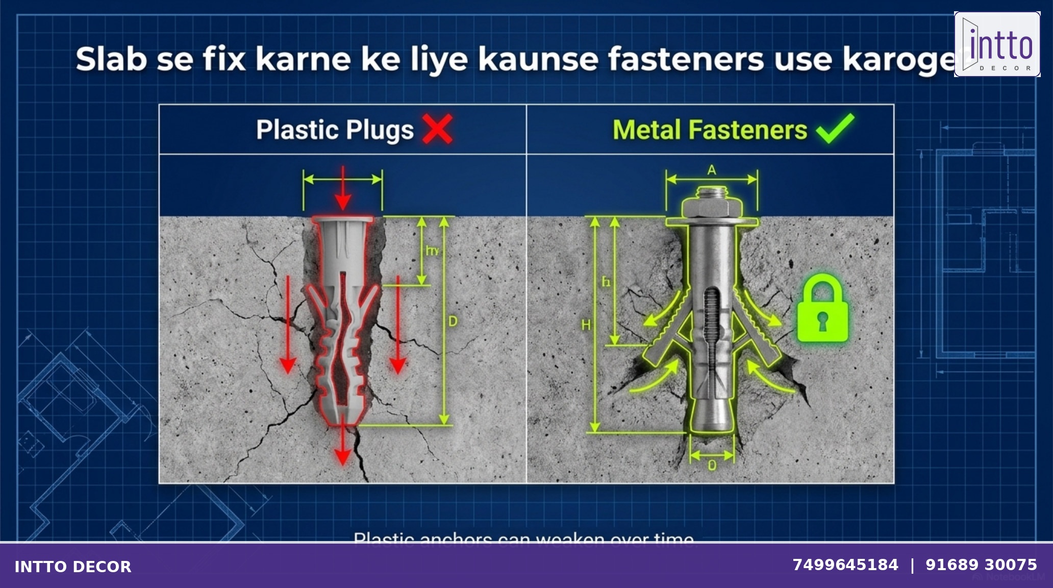 Metal fasteners for false ceiling slab fixing