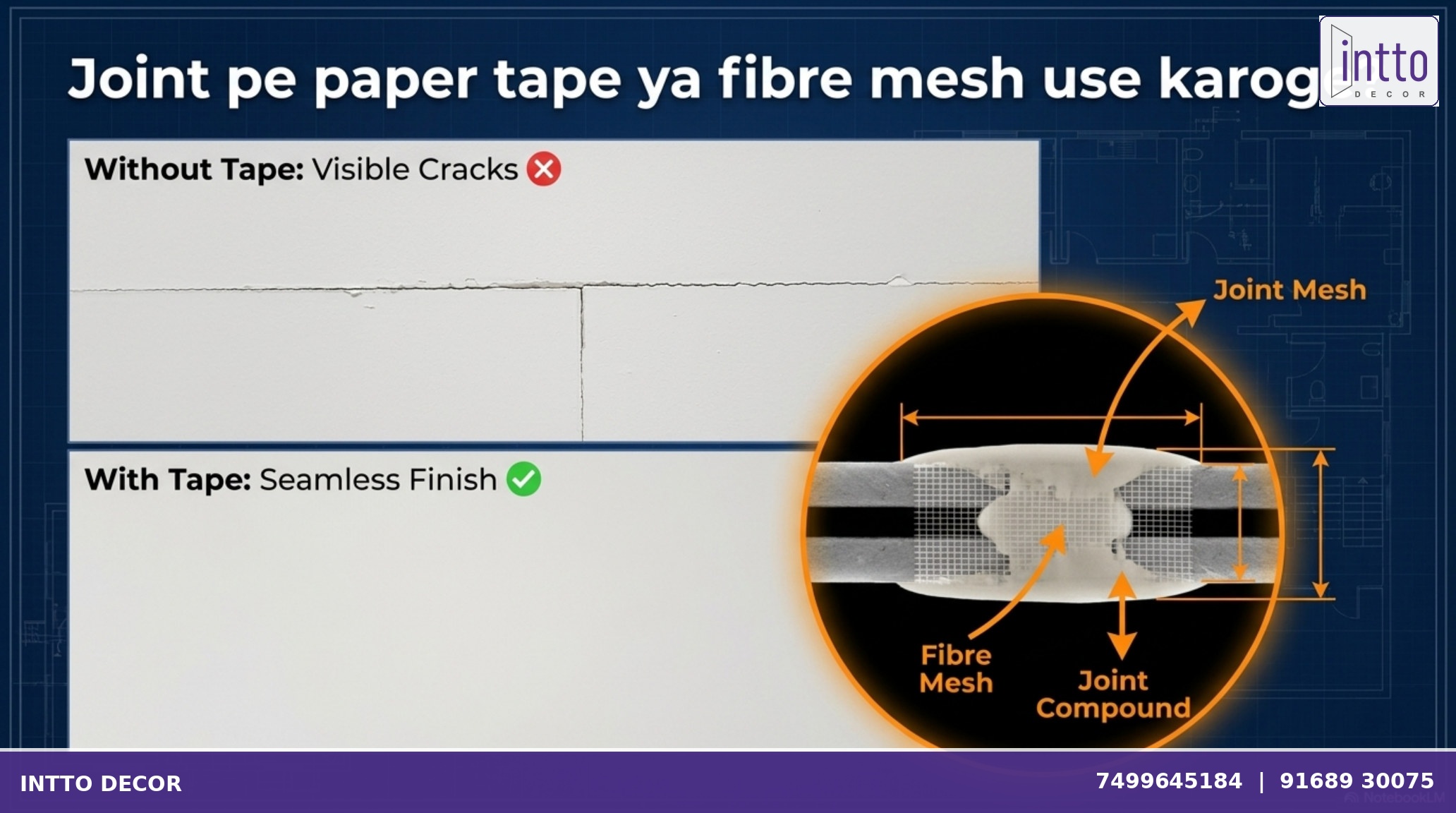 False ceiling joint tape and fibre mesh treatment