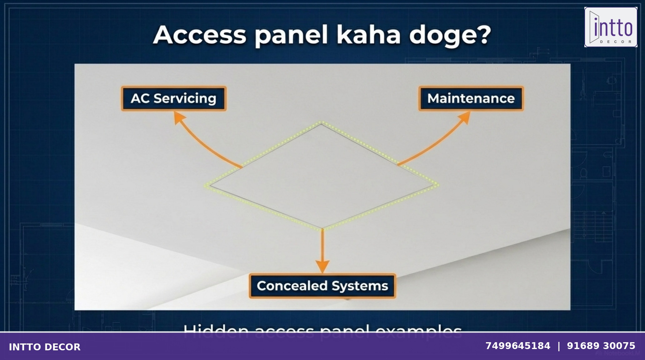 False ceiling hidden access panel for maintenance